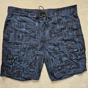 Outerknown Blue Patterned Men Swim Board Shorts
